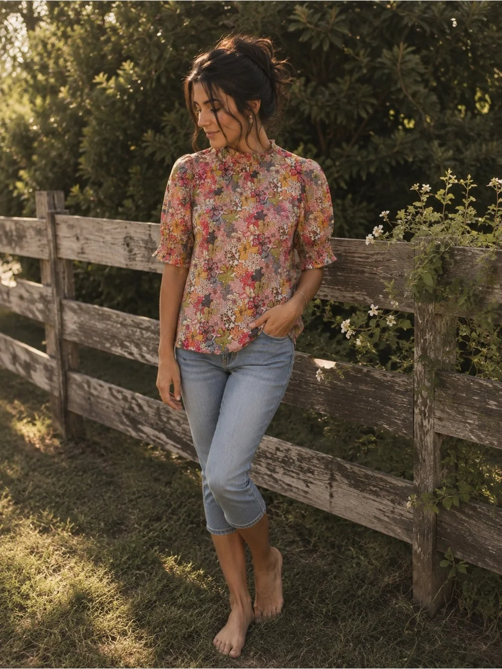 J. Crew Floral Short-Sleeve Blouse - Pink Multi Sz large